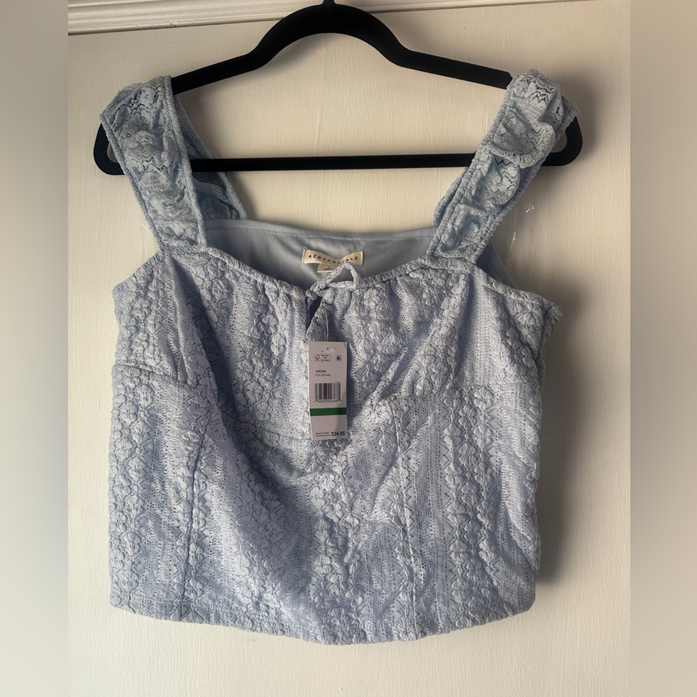 Aeropostale Light Blue Lace Crop Top | Sleeveless | NWT | Size L